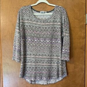 Absolutely Famous Women's Long Sleeve Top - Green and Purple Pattern